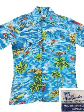 Vintage 1970's Royal Islander Hawaiian Aloha Shirt Small, Polyester Island Tiki